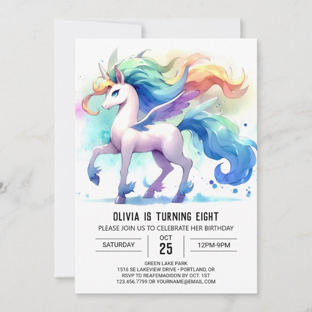 Invitación Feliz cumpleaños digital de caballos (Anverso)