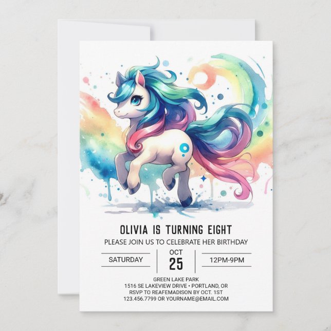 Invitación Feliz cumpleaños digital de caballos (Anverso)