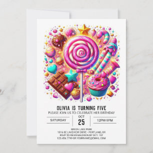 Invitación Feliz cumpleaños digital de Candyland vibrante