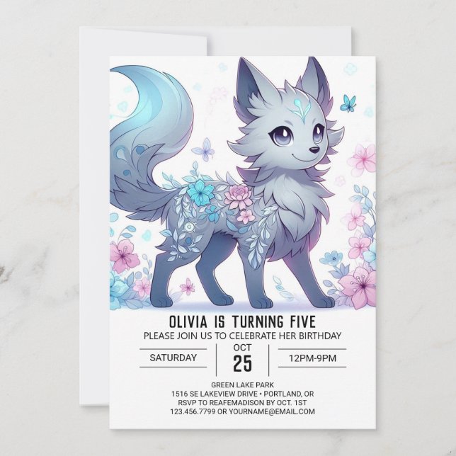 Invitación Feliz cumpleaños digital del lobo encantado (Anverso)