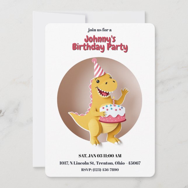 Invitación Feliz cumpleaños Dino (Anverso)