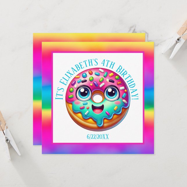 Invitación Feliz cumpleaños, donut añaden chicas de citas (Anverso/Reverso In Situ)