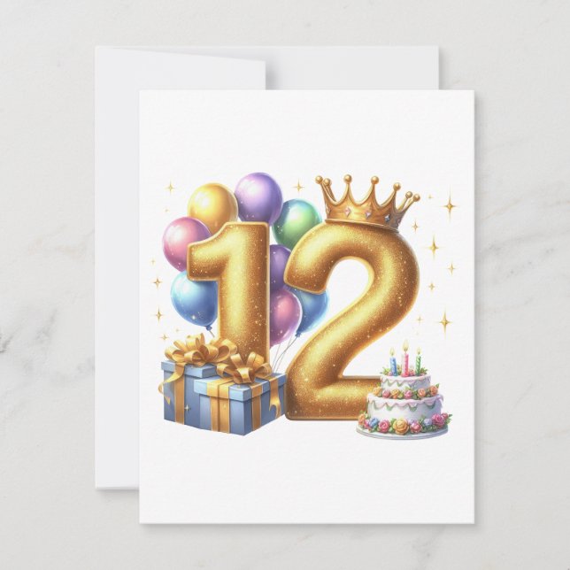 Invitación Feliz cumpleaños dorado 12 (Anverso)