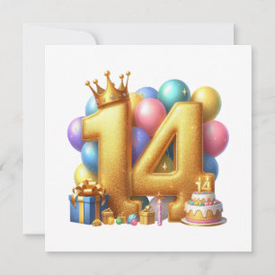 Invitación Feliz cumpleaños dorado 14