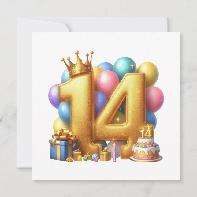 Invitación Feliz cumpleaños dorado 14 (Anverso)