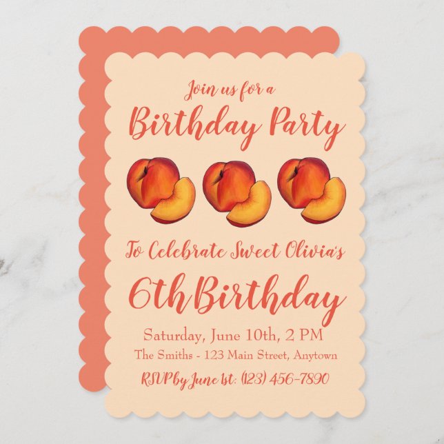 Invitación Feliz cumpleaños, dulce Georgia Peach Peaches (Anverso / Reverso)