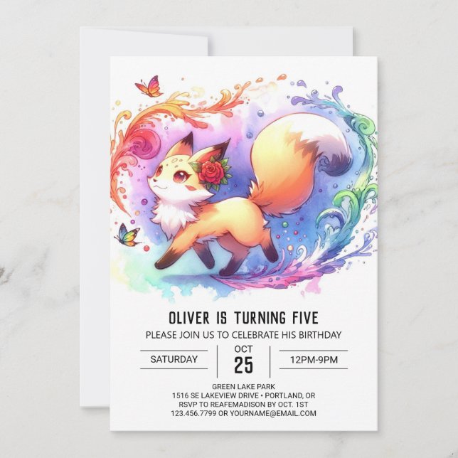 Invitación Feliz cumpleaños editable de Fox (Anverso)