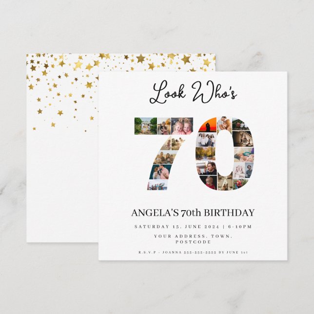 Invitación Feliz cumpleaños, el fotomontaje de 70 personas (Anverso / Reverso)
