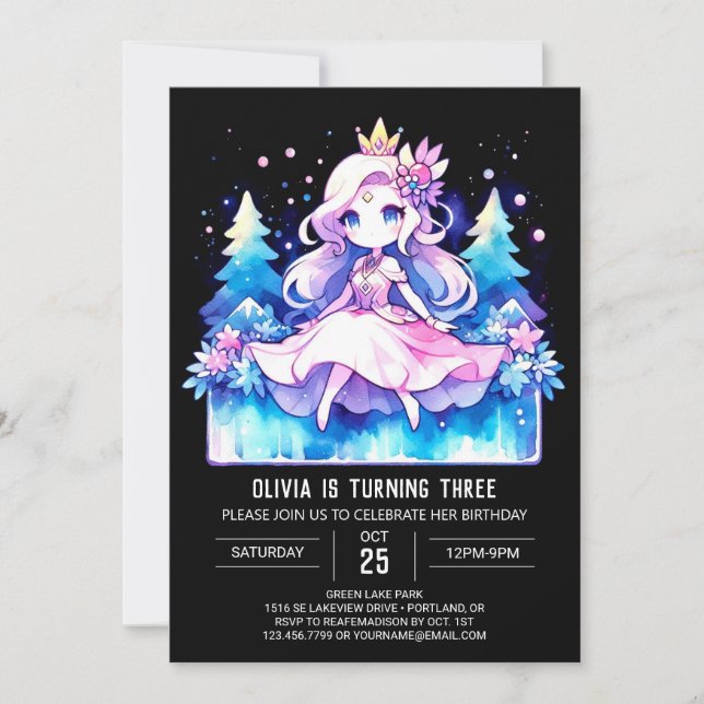 Invitación Feliz cumpleaños elegante de la princesa (Anverso)