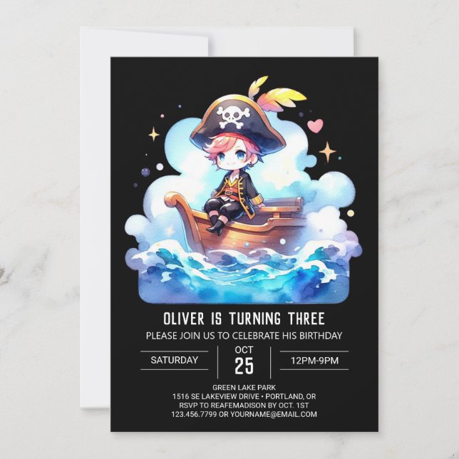 Invitación Feliz cumpleaños elegante del pirata (Anverso)