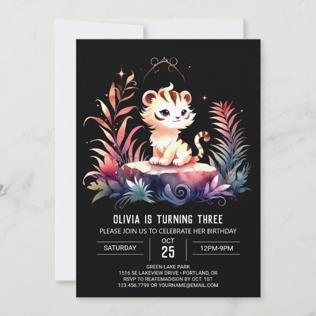 Invitación Feliz cumpleaños elegante del tigre (Anverso)