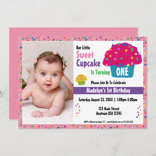 Invitación Feliz cumpleaños, espoleta de torta helada (Anverso / Reverso)