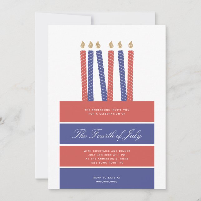 Invitación Feliz cumpleaños Estados Unidos azul rojo 4 de jul (Anverso)