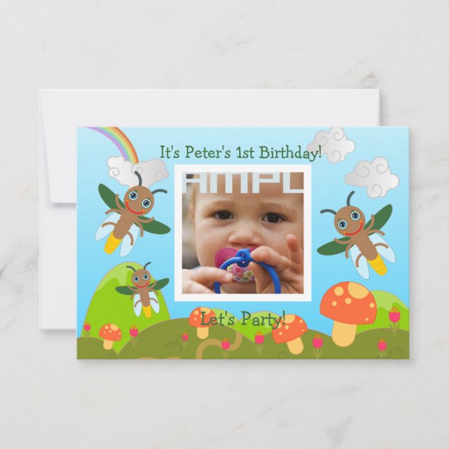 Invitación Feliz cumpleaños Fiesta con luciérnaga (Anverso)