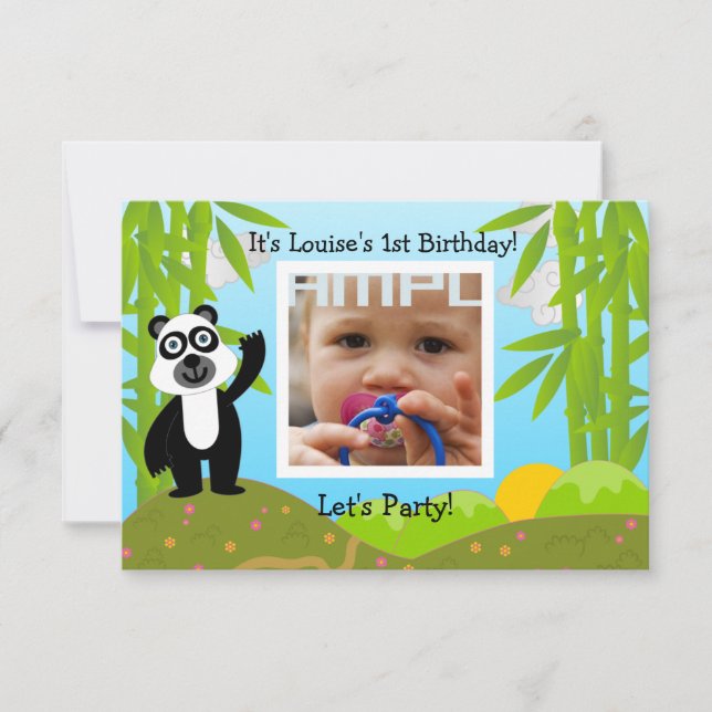 Invitación Feliz cumpleaños Fiesta con oso panda (Anverso)
