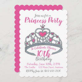 Invitación Feliz cumpleaños, Fiesta princesa rosa, corona de