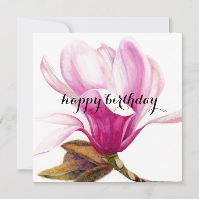 Invitación Feliz cumpleaños: Flor de Magnolia (Anverso)