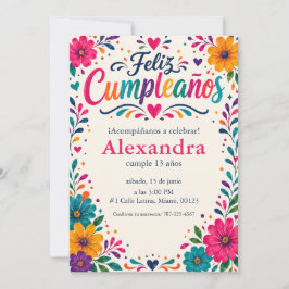 Invitación Feliz Cumpleaños Floral Fiest Personalizado Españo