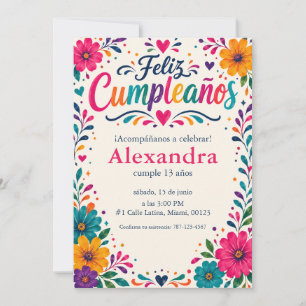 Invitación Feliz Cumpleaños Floral Fiest Personalizado Españo