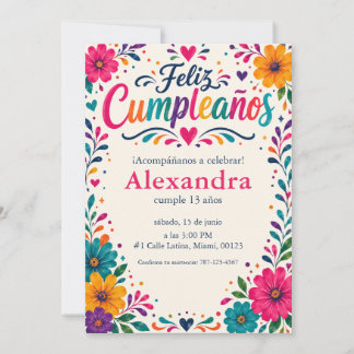 Invitación Feliz Cumpleaños Floral Fiest Personalizado Españo