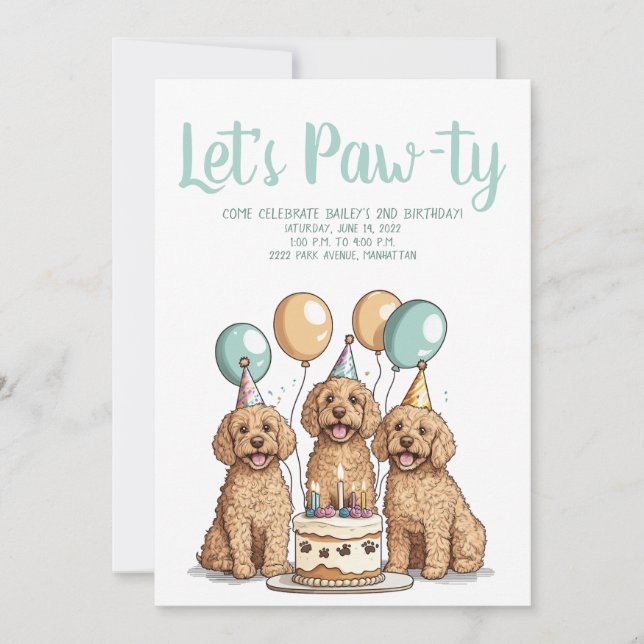 Invitación Feliz cumpleaños Goldendoodle Dogs (Anverso)