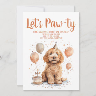 Invitación Feliz cumpleaños Goldendoodle Perro Pastel de cump
