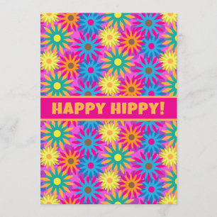 Invitación Feliz cumpleaños Hippy 1960 Retro 60 Fiesta de BDa