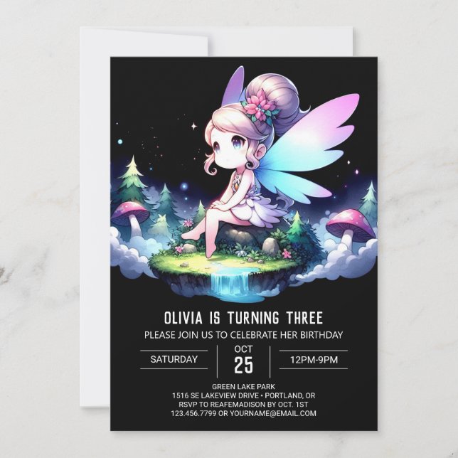 Invitación Feliz cumpleaños majestuoso de hadas (Anverso)