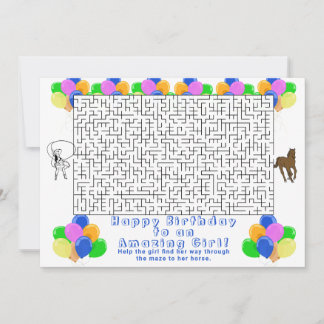 Invitación Feliz cumpleaños Maze Cowgirl y Horse White