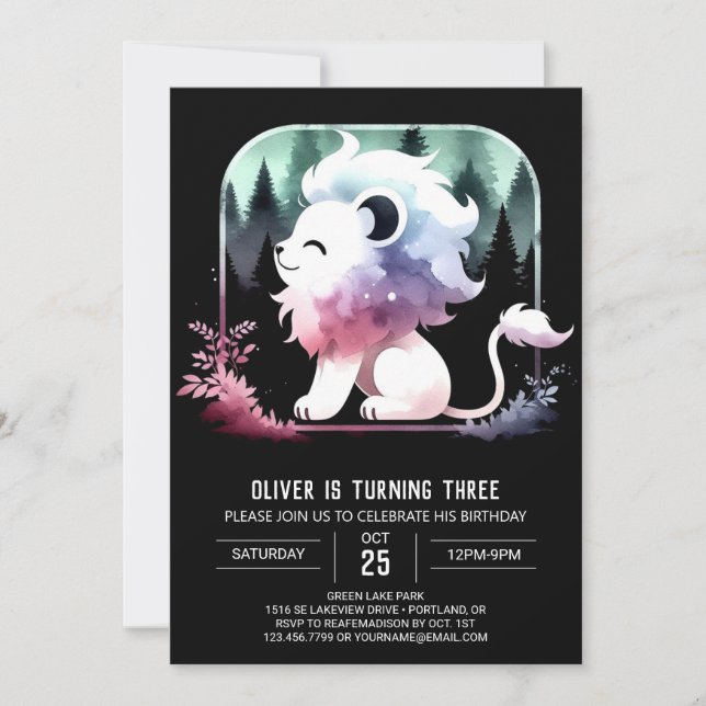 Invitación Feliz cumpleaños Minimalista de león (Anverso)