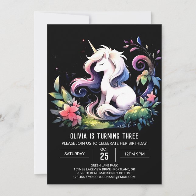 Invitación Feliz cumpleaños Minimalista del caballo (Anverso)