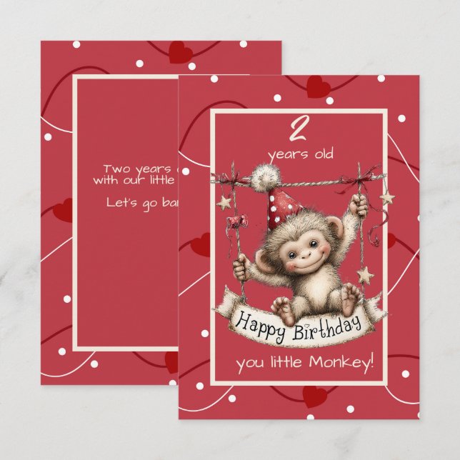 Invitación Feliz Cumpleaños Mono Pequeño (Anverso / Reverso)