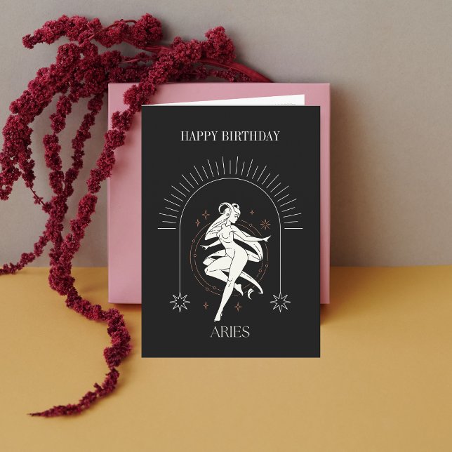 Invitación Feliz cumpleaños Mystic Aries Zodiac Horoscope Car (Happy Birthday Mystic Aries Zodiac Horoscope Card)