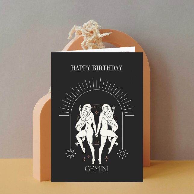 Invitación Feliz cumpleaños Mystic Gemini Zodiac Horoscope Ca (Happy Birthday Mystic Gemini Zodiac Horoscope Card)
