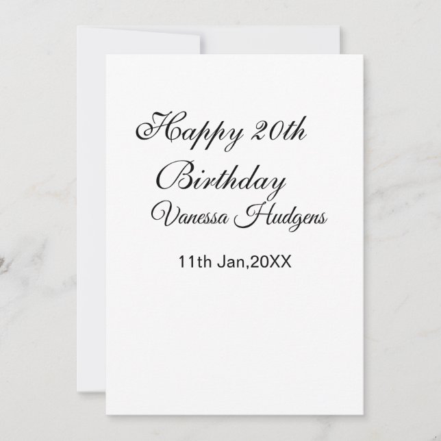Invitación Feliz cumpleaños número 20 nombre fecha simple min (Anverso)