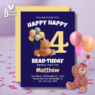 Invitación FELIZ CUMPLEAÑOS Osito de peluche lindo cumple 4 a