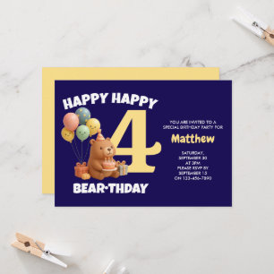 Invitación FELIZ CUMPLEAÑOS OSO DE PELUCHE 4º Cumpleaños