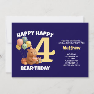 Invitación FELIZ CUMPLEAÑOS OSO Teddy Bear 4º Cumpleaños