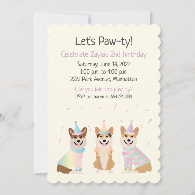 Invitación Feliz cumpleaños Pembroke Welsh Corgi Dogs (Anverso)