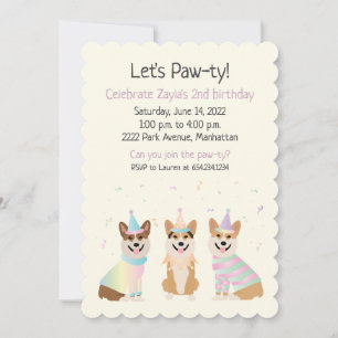 Invitación Feliz cumpleaños Pembroke Welsh Corgi Dogs