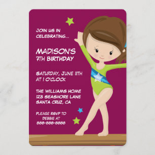 Invitación Feliz cumpleaños   Pequeña gimnasta