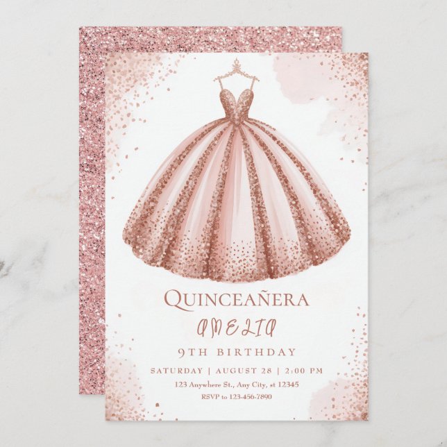 Invitación Feliz cumpleaños pequeño castillo de princesa (Anverso / Reverso)