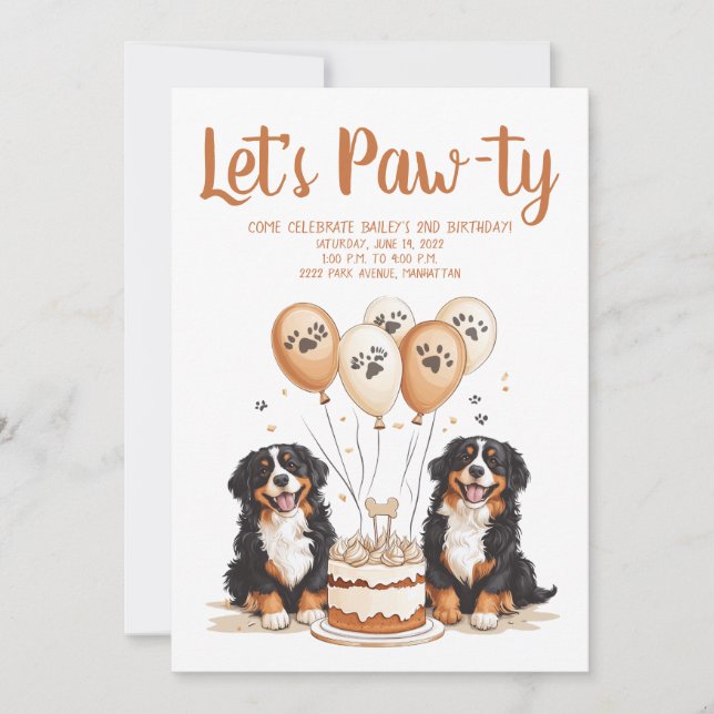 Invitación Feliz cumpleaños, perros de montaña de Bernese (Anverso)