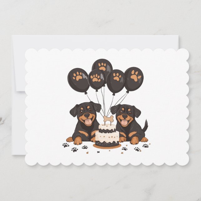 Invitación Feliz Cumpleaños Perros Rottweiler (Anverso)