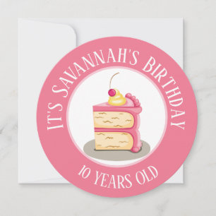 Invitación Feliz cumpleaños, pieza de Cake Pink Circle