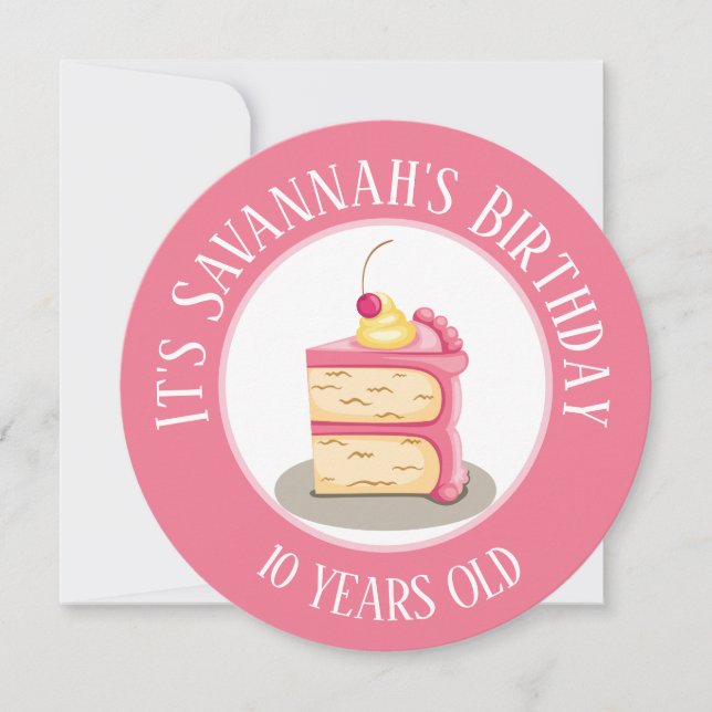 Invitación Feliz cumpleaños, pieza de Cake Pink Circle (Anverso)