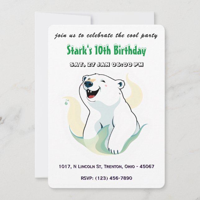 Invitación Feliz cumpleaños polar personalizado (Anverso)