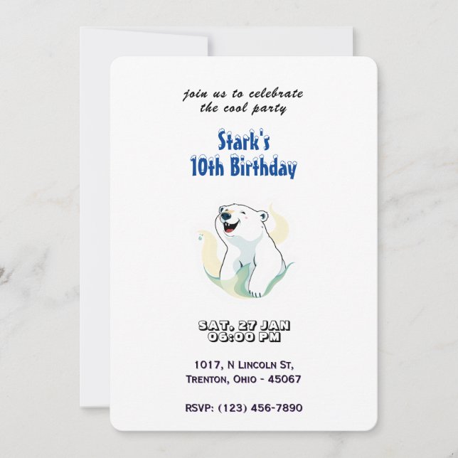Invitación Feliz cumpleaños polar personalizado (Anverso)