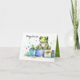 Invitación Feliz Cumpleaños Rana Verde Linda con regalos envu
