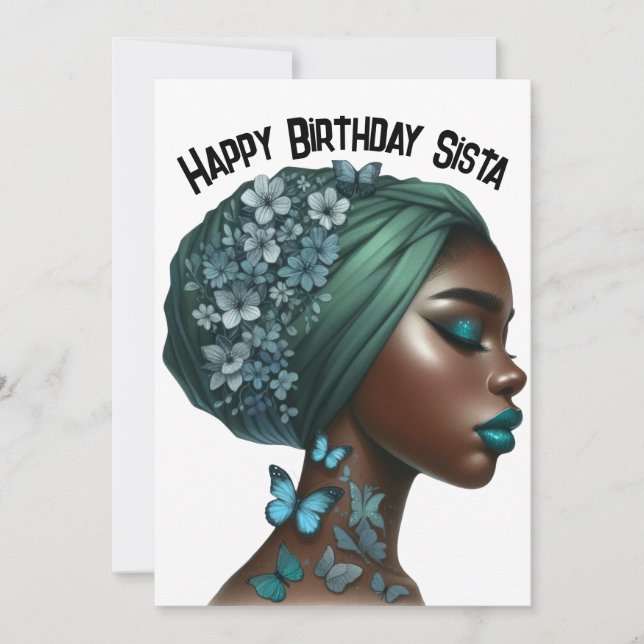 Invitación Feliz cumpleaños Sista chica negro magia melanin q (Anverso)
